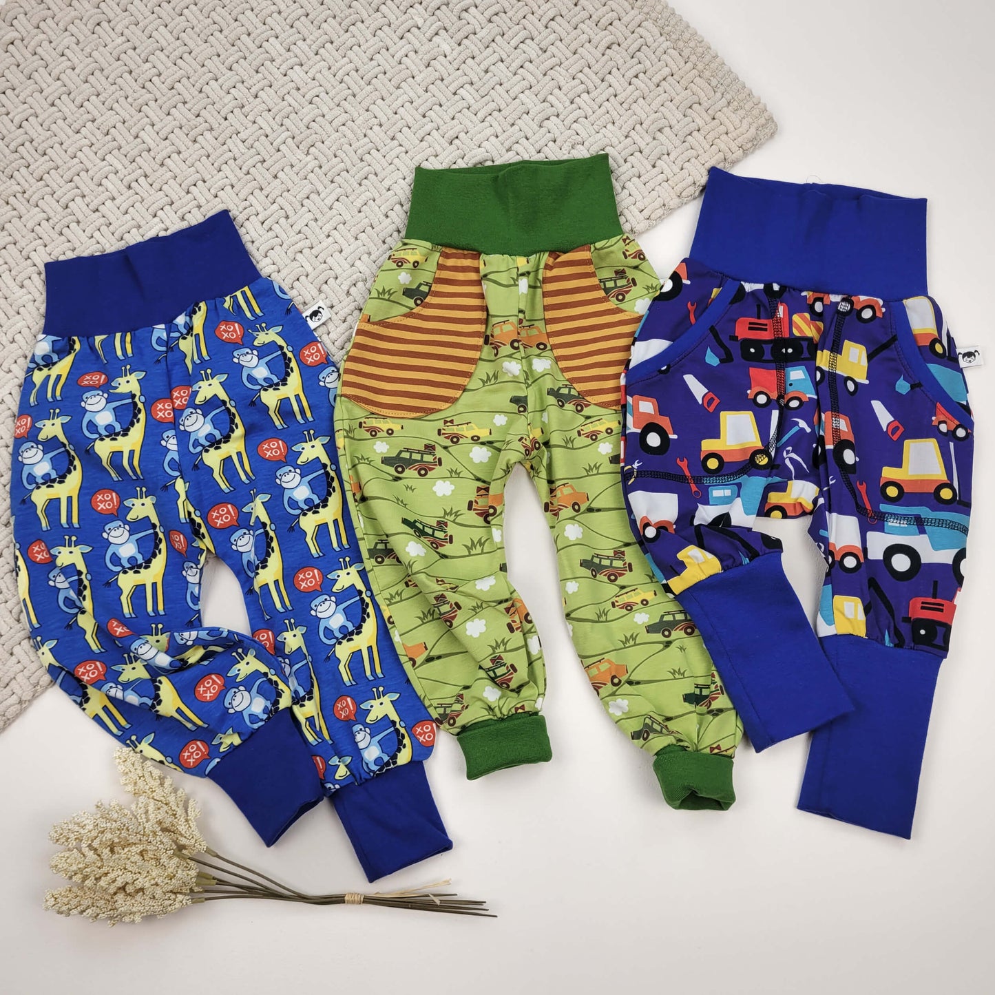Hosen 3er Set Giraffe/Fahrzeuge Gr. 74/80