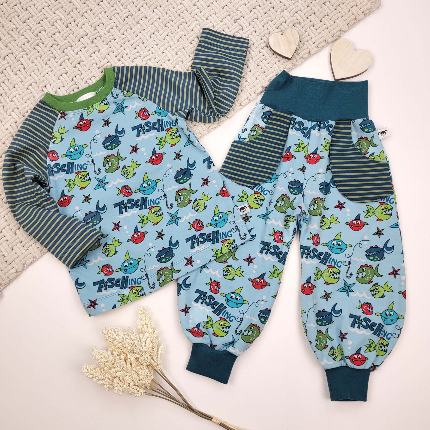 Schlafanzu Fische Gr. 74/80