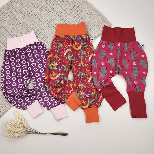 Hosen 3er Set Nilpferd/Blume/bunt Gr. 74/80