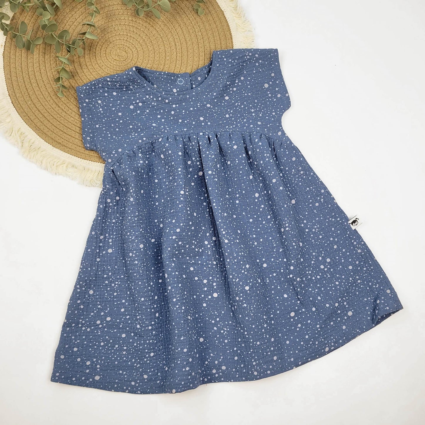 Musselin-Kleid blau/Punkte Gr. 86/92