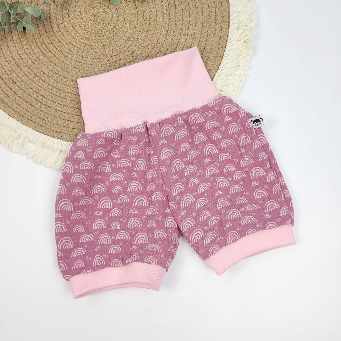 Musselin-Shorts altrosa Regenbogen Gr. 74/80
