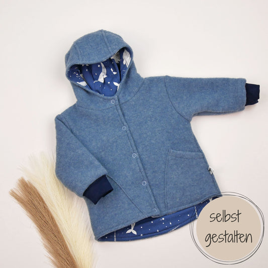 Babyjacke aus Wollfleece mit Jerseyfutter, individuell gestaltbar mit dem Konfigurator, handgefertigt